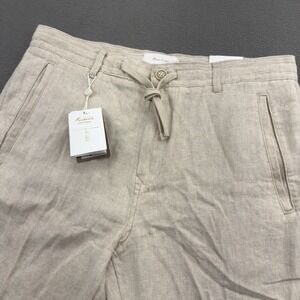 Porter & Ash Linen Blend Pants Mens 30 (32act)Washable Slim Fit Drawstring Beige